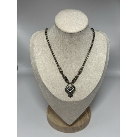Brighton Jewelry - Vintage Brighton Blaire Heart Chain Pendant Necklace Silver Tone Adjustable